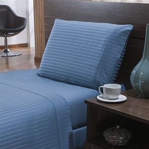 Jogo Cama Stripe 300 F Solteiro Azul
