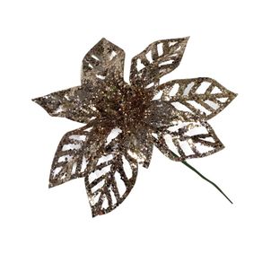 Enfeite Decorativo Flor Vazada C/ Glitter 17,5cm - Niazitex Champanhe