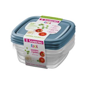Conjunto 3 Potes Quadrado Plastico Sanremo 530ml
