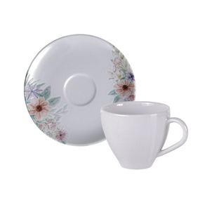 Conjunto Xicara e Pires Cafe Floratta Porcelana 100ml 2pcs Conjunto Xicara e Pires Cafe