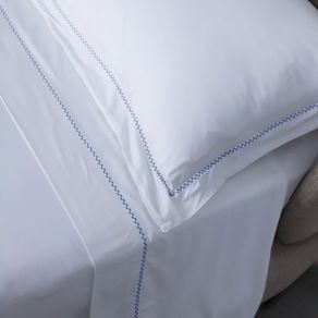 Jogo de Cama 230 Fios Bamboo Bordado Queen Azul/unico