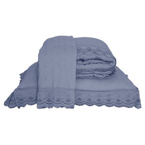 Colcha Percal Soft 300 Rendada Casal Azul