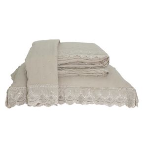 Colcha Percal Soft 300 Rendada Casal Manteiga