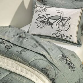 Colcha Com Porta Travesseiro 200 Fios Infantil Bike Solteiro