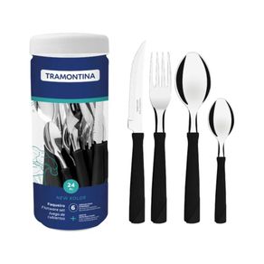 Faqueiro Tramontina New Kolor Com Laminas Em Aco Inox e Cabos de Polipropileno Preto 24 Pecas