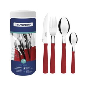 Faqueiro Tramontina New Kolor Com Laminas Em Aco Inox e Cabos de Polipropileno Vermelho 24 Pecas