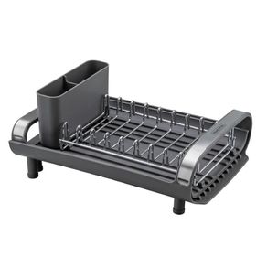 Escorredor de Louca Mini Tramontina Plurale Em Aco Inox Com Secador e Porta Talheres Grafite