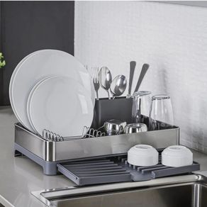 Escorredor de Louca Mini Tramontina Plurale Em Aco Inox Com Secador e Porta Talheres Grafite